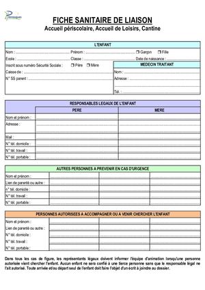 Fiche Sanitaire De Liaison