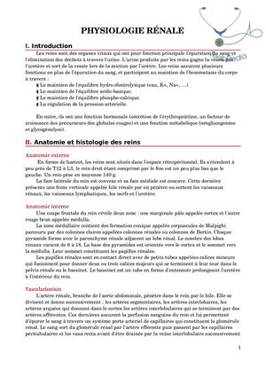 Physio Rénale (Résumé 1).