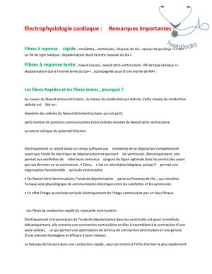 Electrophysiologie Cardiaque ,remarques