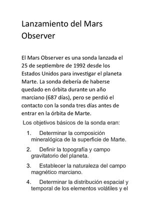 Lanzamiento Del Mars Observer