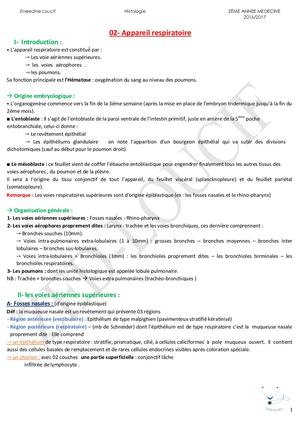 Histologie Appareil Respiratoire