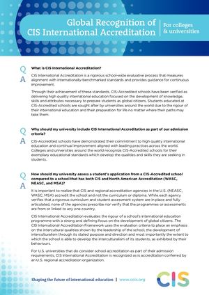 CIS International Accreditation Recognition For Universities