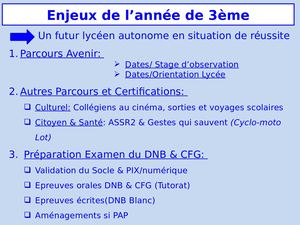 Diaporama Infos Rentrée 3ème 2019