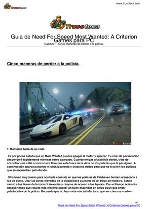 Guia Trucoteca Need For Speed Most Wanted A Criterion Games Pc