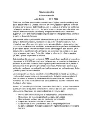 Resumen Ejecutivo Informe Mac Bride