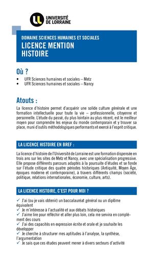 Plaquette Licence Histoire