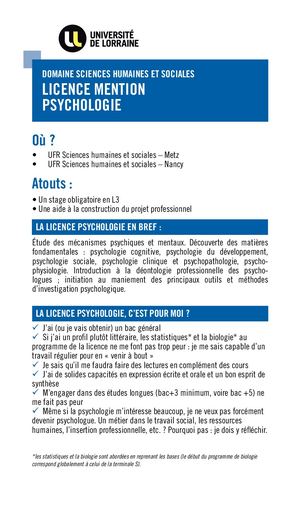 Plaquette Licence Psychologie