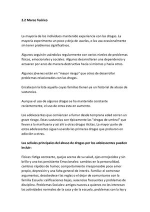 Marco Teórico Drogas en Jóvenes