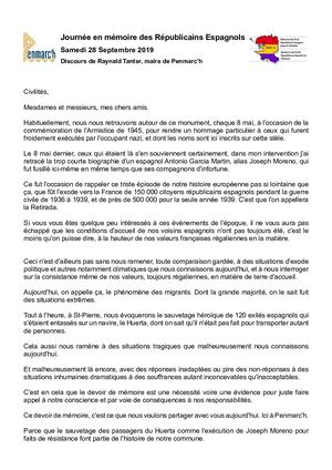 Républicains Espagnols - Discours Raynald Tanter