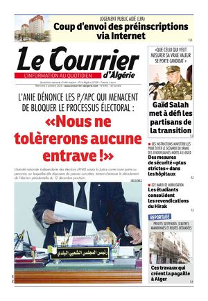 Le Courrier d'Algérie du mercredi 2 octobre 2019