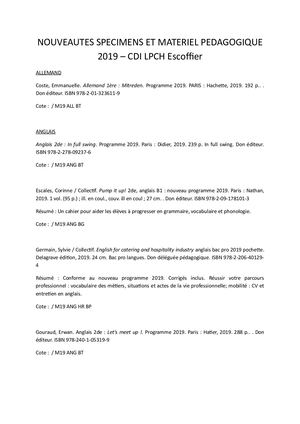 Nouveautes Specimens Et Materiel Pedagogique 2019