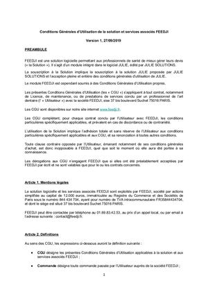 Conditions Générales D'utilisation Solution Feedji