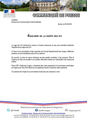 Le Communique De La Prefecture Des Vosges Recu Ce Mercredi 2 Octobre A 11 H 1