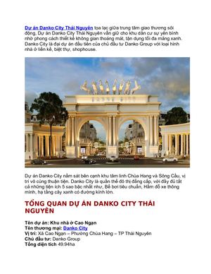 Dự Án Danko City Cao Ngạn Đồng Hỷ Thái Nguyên, Bảng Giá Gốc CĐT