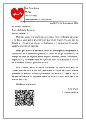 Carta De Presentacion Porta Chiara