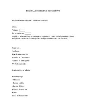 Formulario Solicitud De Producto