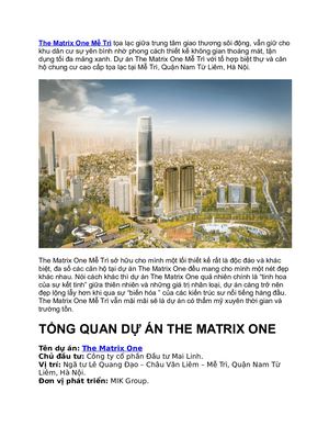 Dự Án Chung Cư The Matrix One Mễ Trì, Bảng Giá Gốc CĐT Mai Linh