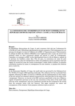 Oct 19 Entreprenant Et Petit Commerc Ipant En Rdc