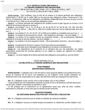 1I -  Ltgo Loi N° 66 003 Relative à La Théorie Générale Des Obligations) Madagascar