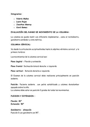Evaluación Del Rango De Movimiento De La Columna