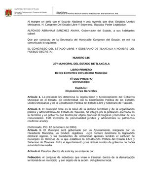 Ley Municipal Del Estado De Tlaxcala