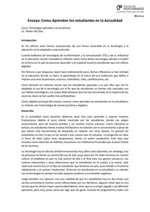 Ensayo Como Aprenden Los Estudiantes En La Actualidad