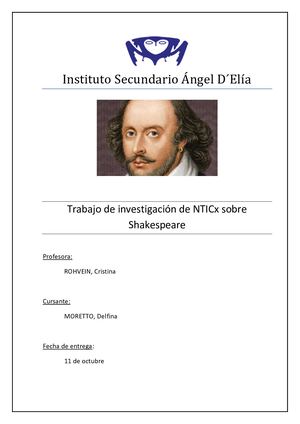 Trabajo De Investigacion Sobre Shakespeare De Moretto, Delfina