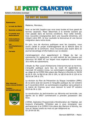 Le Petit Cranceyon N°67 Septembre 2019