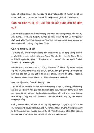 Căn Hộ Dịch Vụ Là Gì