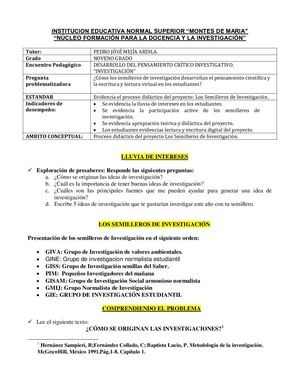 Actividad Pedagígica A Desarrollar Semilleros De Investigación