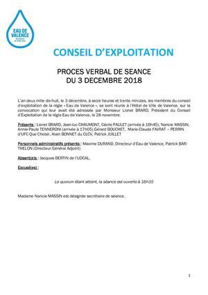 PV De Séance Du 3 Décembre 2018