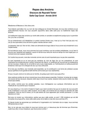 Discours du repas des anciens