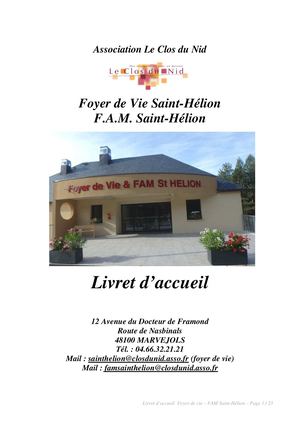 Livret D'accueil 2017 Du Foyer De Vie Et Fam Saint Hélion Version Finale Au 07 10 2019