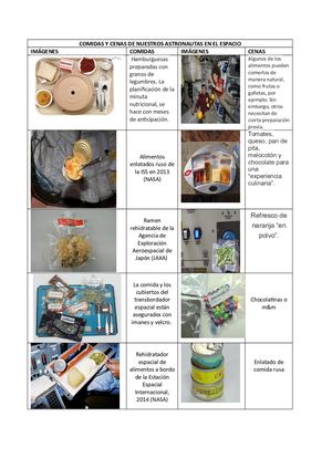 Comidas Y Cenas De Nuestros Astronautas En El Espacio Pdf