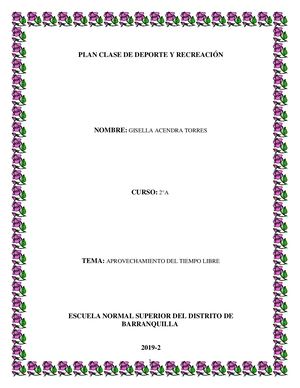 Plan Clase De Deporte Y Recreación