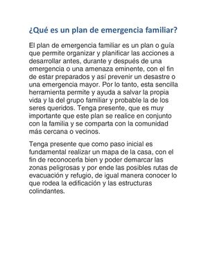 Qué Es Un Plan De Emergencia Familiar