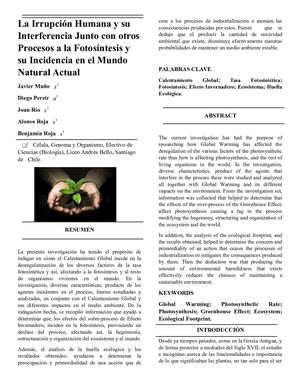 La Irrupción Humana y su Interferencia Junto con otros Procesos a la Fotosíntesis y su Incidencia en el Mundo Natural Actual