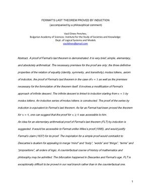FERMAT’S LAST THEOREM PROVED BY INDUCTION  (accompanied by a philosophical comment)