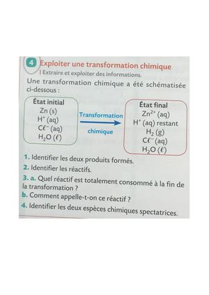 Exercices transformation chimique