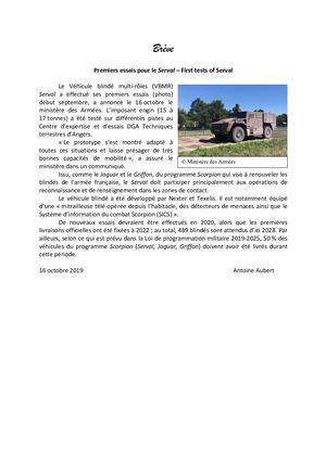 Premiers essais pour le Serval