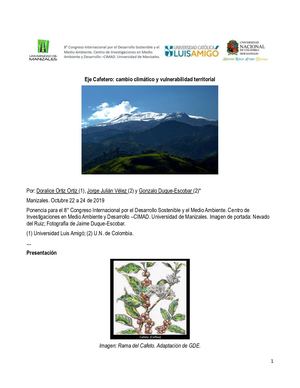 Ponencia: Eje Cafetero Cambio Climático y Vulnerabilidad Territorial