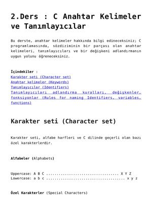 C Anahtar Kelimeler Ve Tanimlayicilar C Keywords And Identifiers