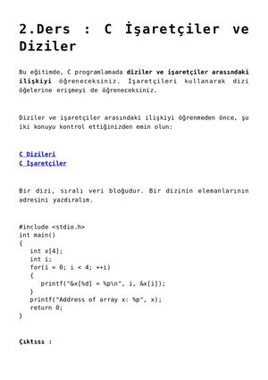 C Isaretciler Ve Diziler