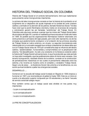 Historia Del Trabajo Social En Colombia