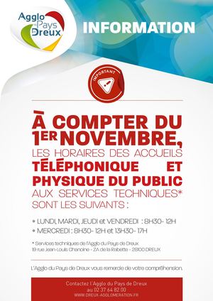 Horaires Services Techniques Agglo du Pays de Dreux