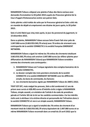 D - Ranarison Tsilavo A Signé la totalité des 76 Ordres De Virements Totalisant 1 047 060 Euros