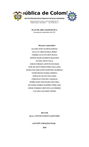 Plan De Area De Matematicas 2018 Avanzando Copia