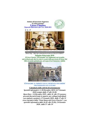 Opuscolo informativo del Liceo Classico "E.S.Piccolomini" di Siena per l'a.s. 2020-2021