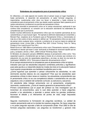 Estándares De Competencia Para El Pensamiento Crítico