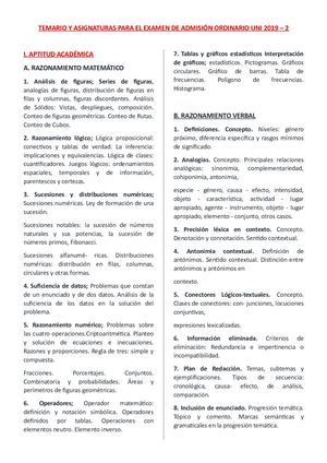 Temario Y Asignaturas Uni 2019